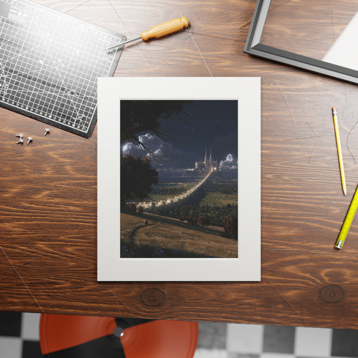 Fantasy Castle Nighttime Cityscape Fine Art Print